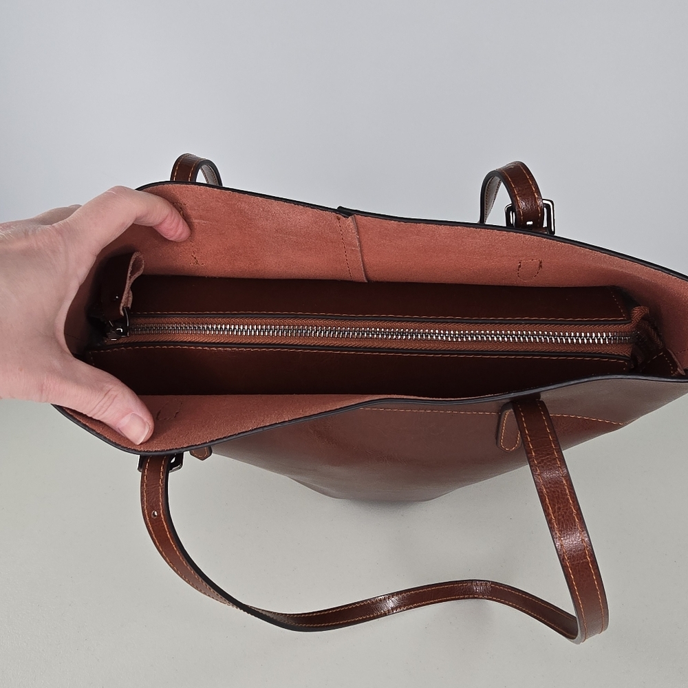 Kattee Brown Split Leather Structured Tote Should… - image 5